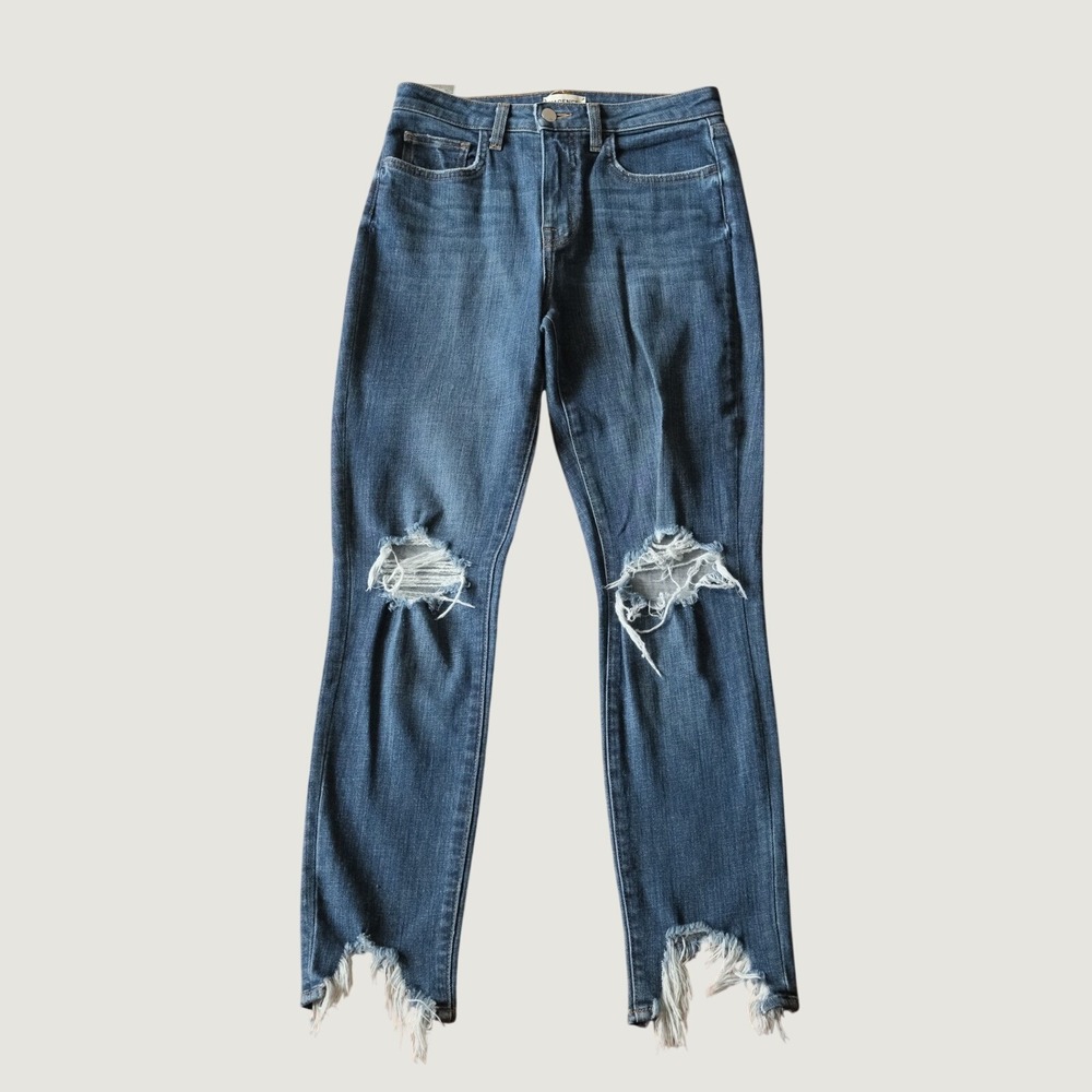 L'AGENCE High Line High Rise Skinny Jeans Women Blue Distressed‎ Frayed Hem 26